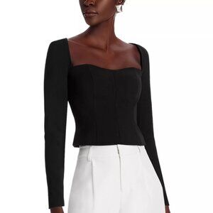 178$ BCBGMAXAZRIA Sweetheart Neck Corset Top Long Sleeves Women's Size 4 Black